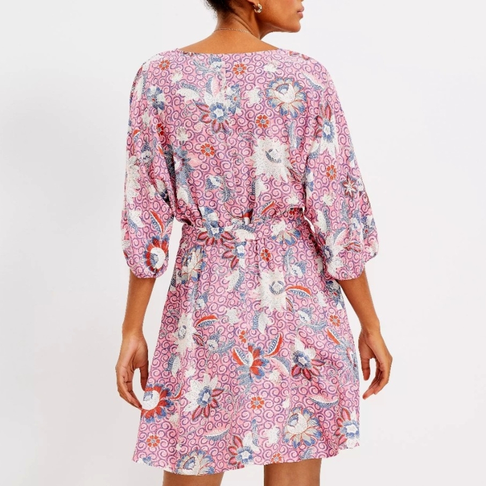 NWT Loft Pink Floral Cinched Waist Dahlia Dolman Sleeve Pocket Dress Size XS - Picture 2 of 14